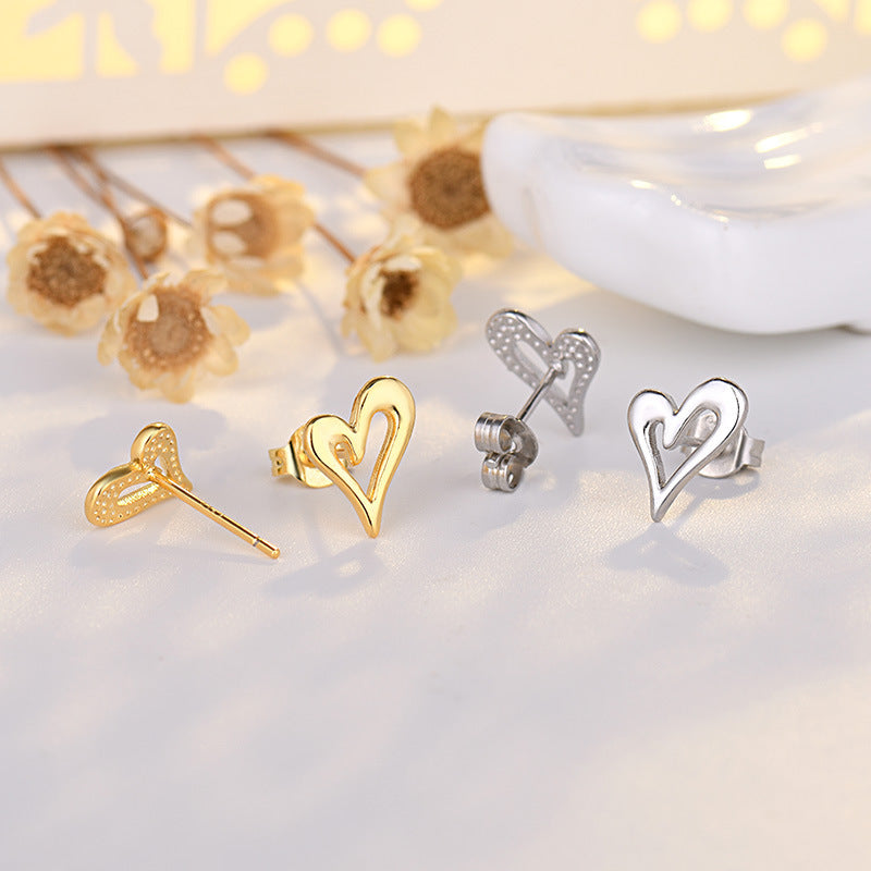 1 Pair Sweet Simple Style Heart Shape Copper Plating Hollow Out Ear Studs