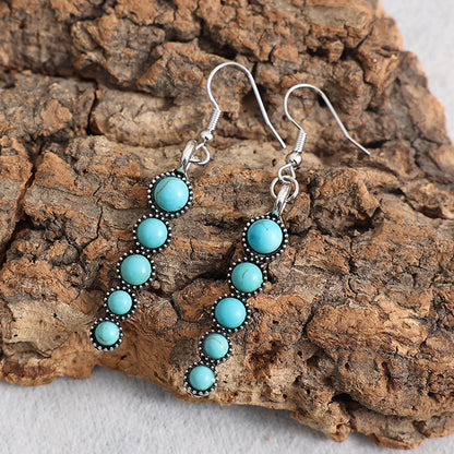 1 Pair Bohemian Round Inlay Alloy Turquoise Drop Earrings