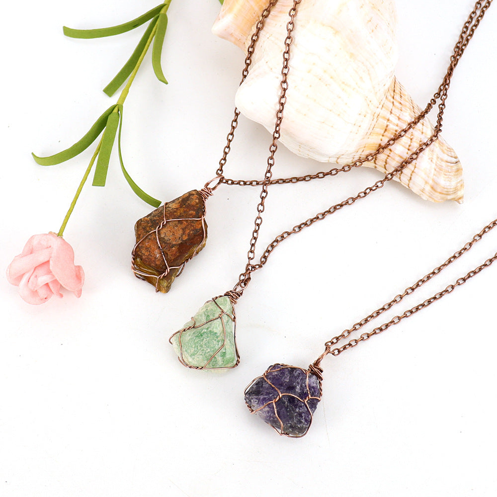 Simple Style Geometric Alloy Natural Stone Knitting Pendant Necklace