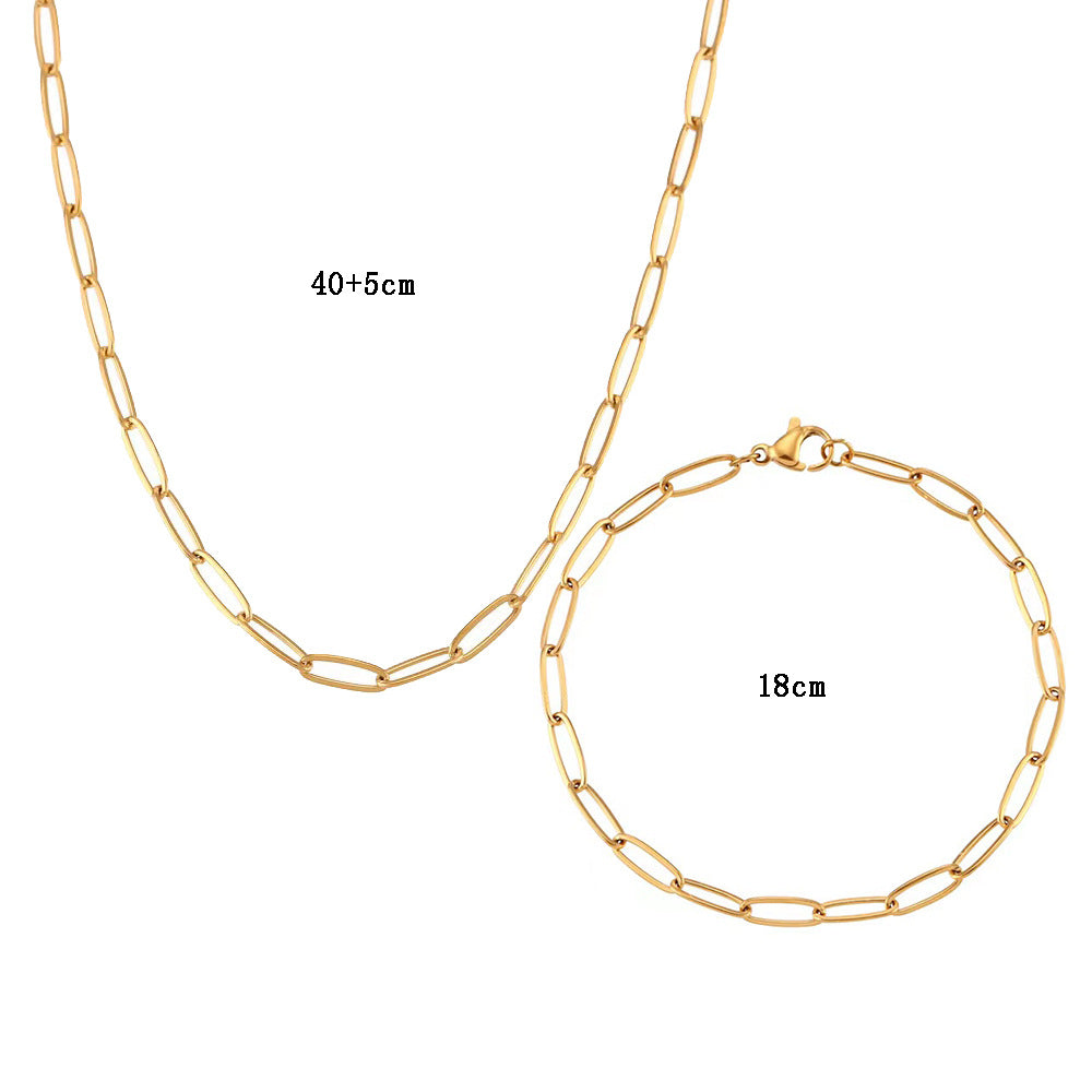 Wholesale Simple Style Solid Color Stainless Steel 18k Gold Plated Bracelets Necklace