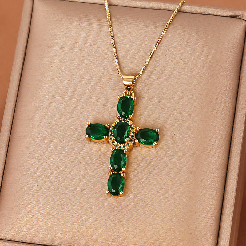 Casual Streetwear Cross Copper Inlay Zircon Pendant Necklace