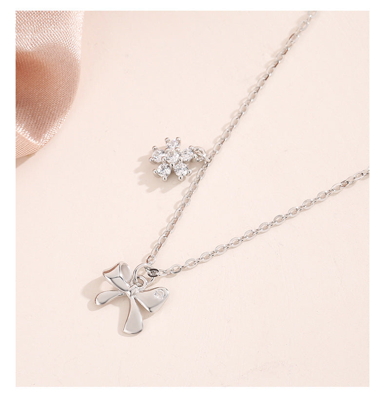 Sterling Silver Elegant Bow Knot Pendant Necklace