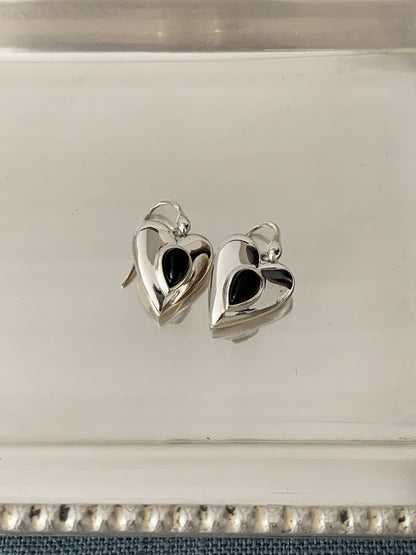 1 Pair Retro Water Droplets Heart Shape Sterling Silver Drop Earrings