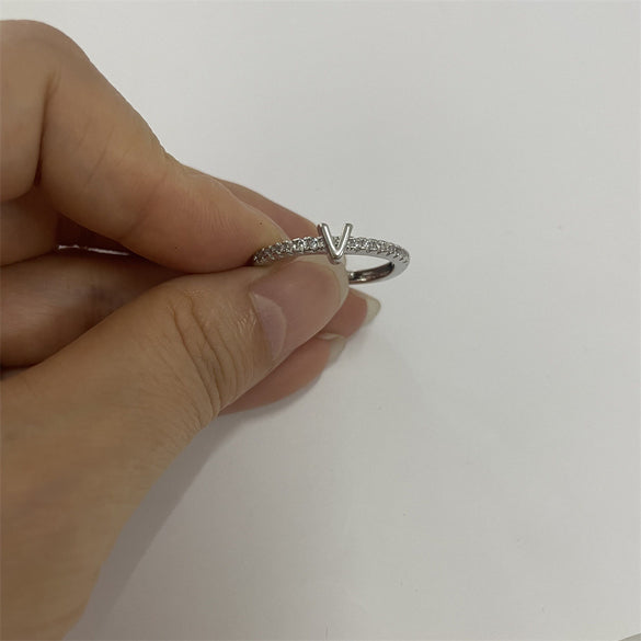 Cross-border new 26 initials micro-inlaid zircon open rings ins style personalized design English letter jewelry