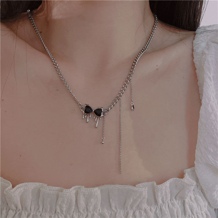 Hip-hop Pentagram Cross Bow Knot Beaded Alloy Inlay Moonstone Women's Necklace