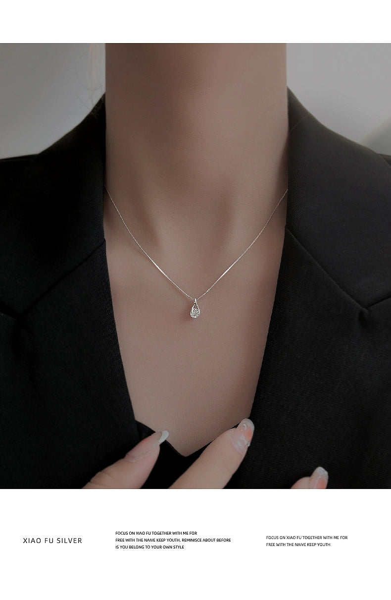 Modern Style Simple Style Water Droplets Sterling Silver Plating Zircon Pendant Necklace