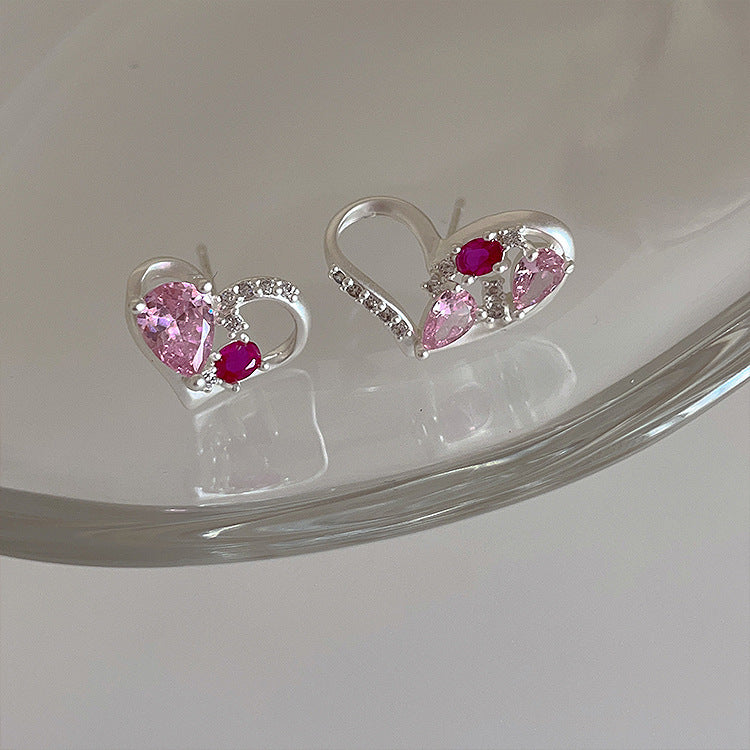 1 Pair Sweet Heart Shape Plating Inlay Alloy Zircon Ear Studs