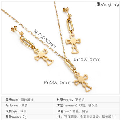 New Creative Mini Cross Necklace Long Earring Set