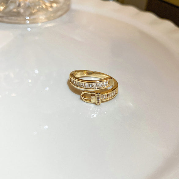 Korean temperament diamond zircon geometric opening ring light luxury niche fashion index finger ring Internet celebrity versatile jewelry women