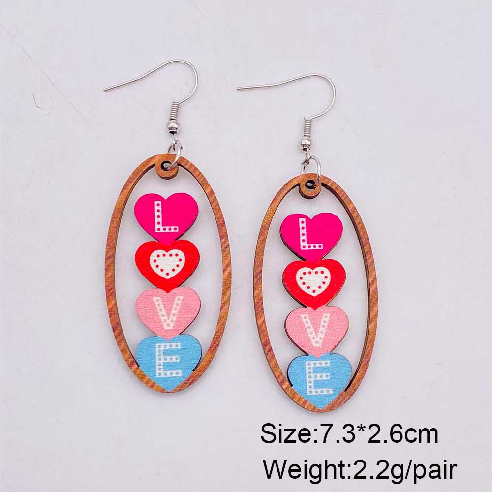 1 Pair Lady Simple Style Letter Heart Shape Wood Earrings