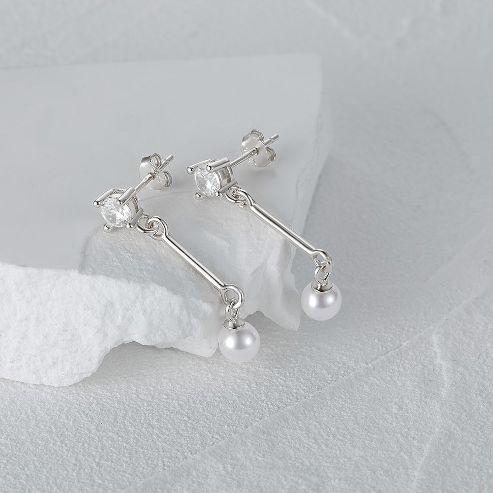 1 Pair Elegant Geometric Pearl Sterling Silver Drop Earrings