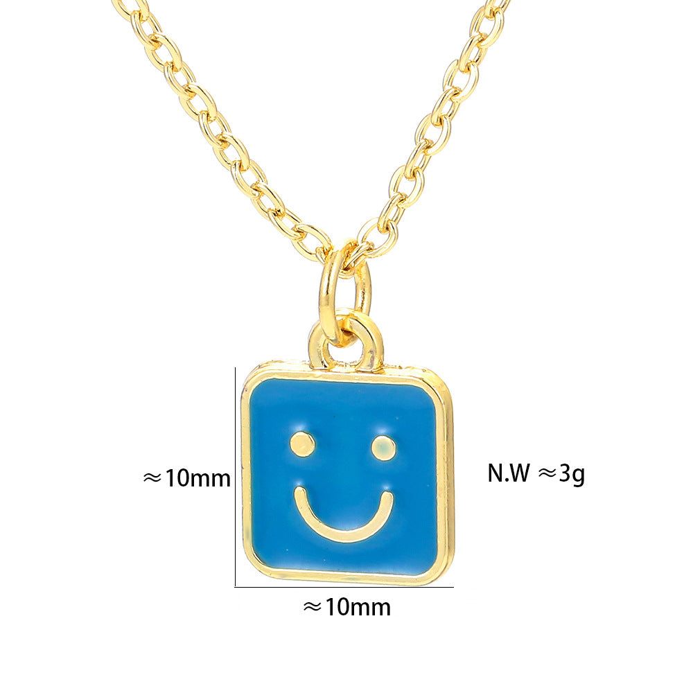 Wholesale Jewelry Square Shape Smile Face Drop Pendant Copper Necklace Gooddiy