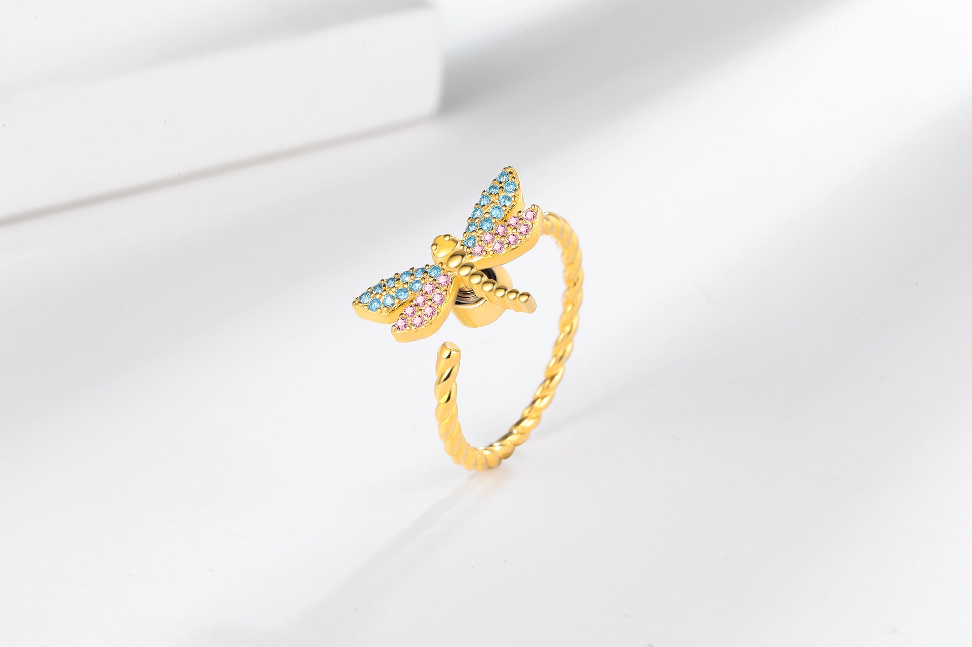 Wholesale Simple Style Shiny Dragonfly Copper Plating Inlay Zircon Open Rings Anxiety Ring