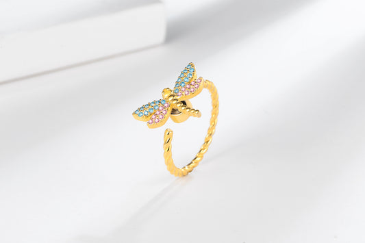 Wholesale Simple Style Shiny Dragonfly Copper Plating Inlay Zircon Open Rings Anxiety Ring