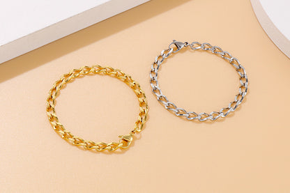 New Simple Fashion Stainless Golden Steel Bracelet Necklace Set Wholesale Gooddiy