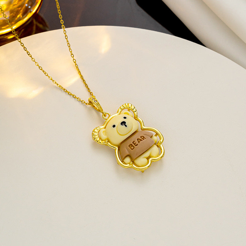 Cartoon Animal Bear Geometric Titanium Steel 18K Gold Plated Necklaces