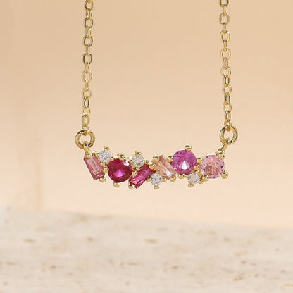 Bohemian Pink Love Rose Zircon Dripping Oil Necklace Fashion OL Light Luxury Copper Plated 14K Real Gold Jewelry