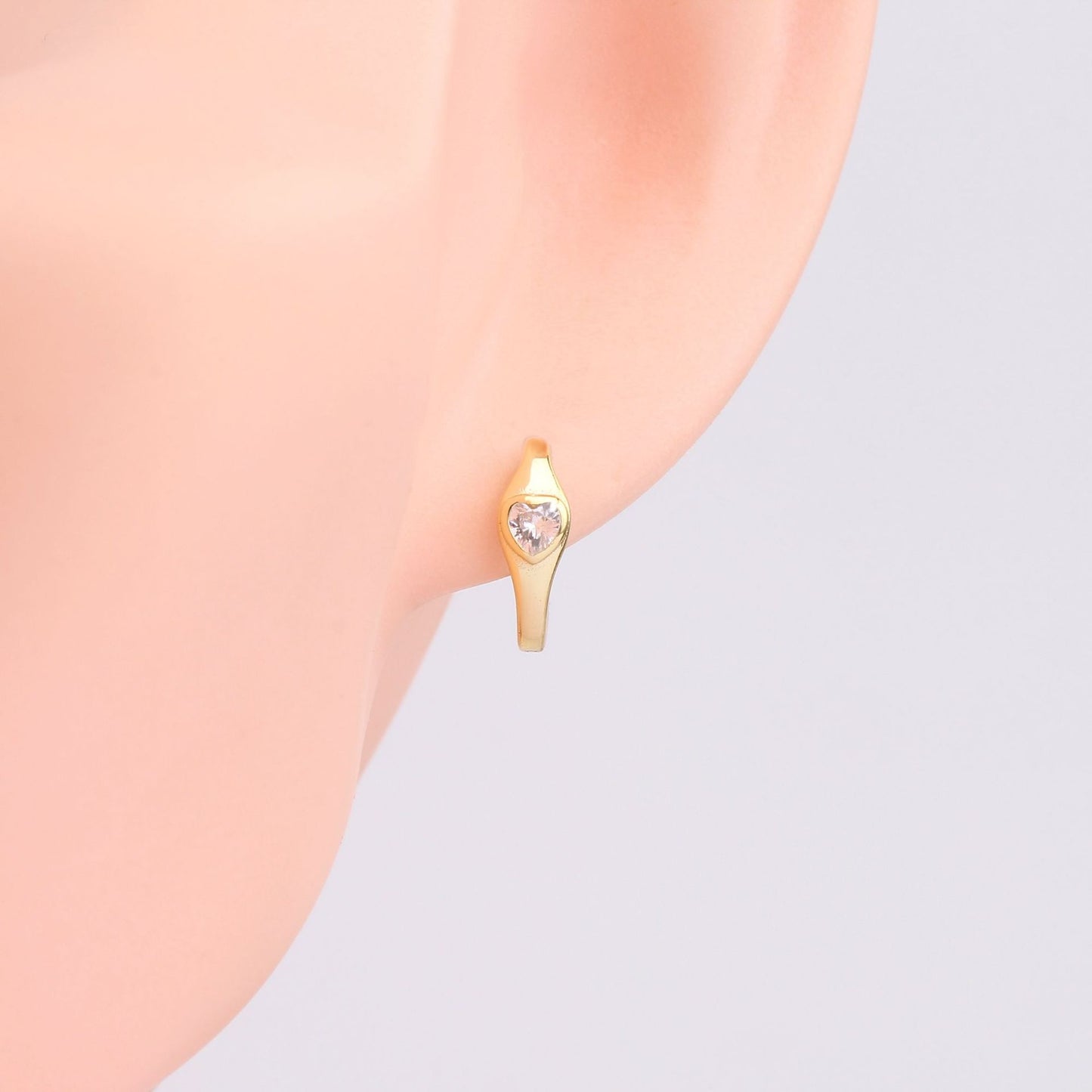 1 Pair Simple Style Heart Shape Sterling Silver Plating Inlay Zircon White Gold Plated Gold Plated Hoop Earrings