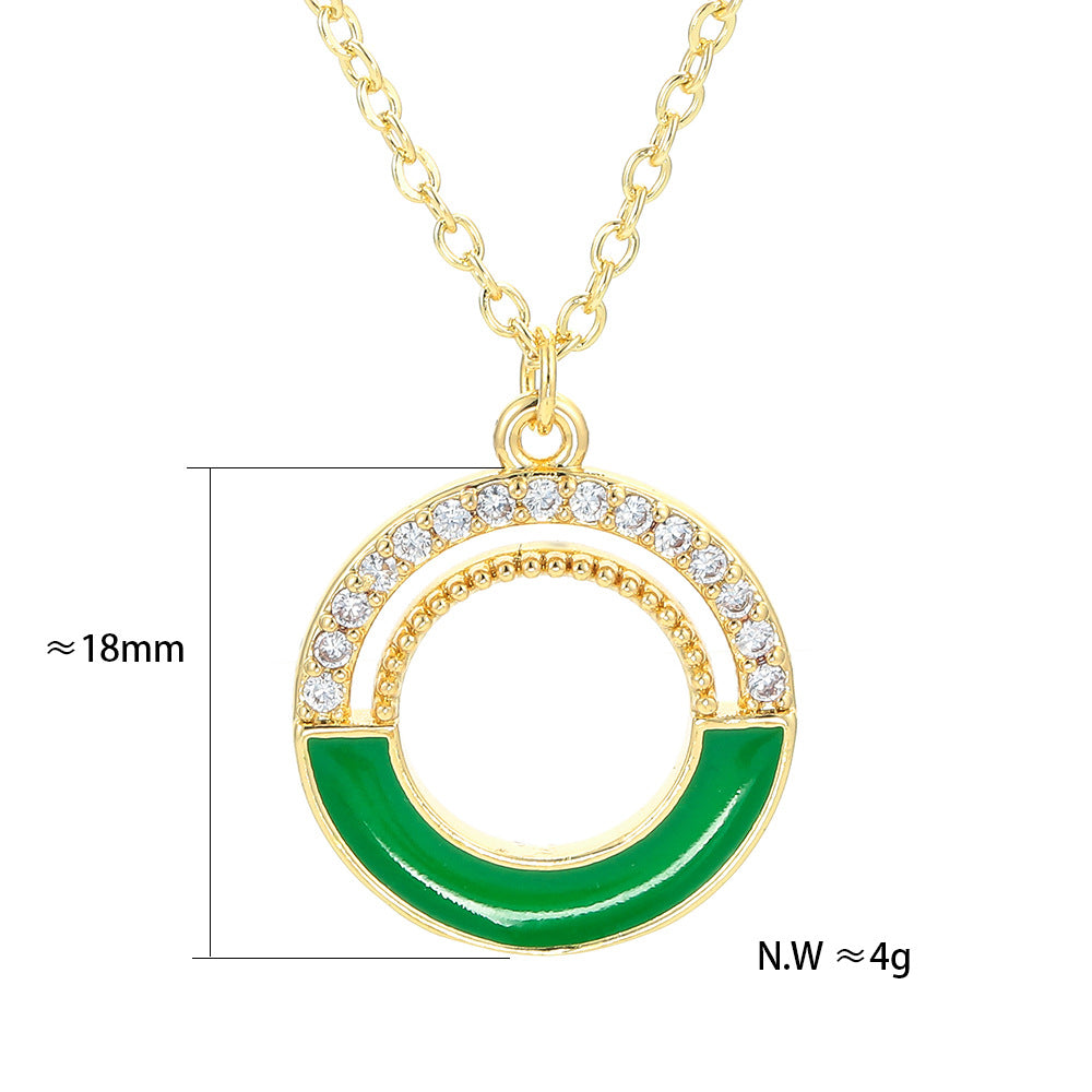 Wholesale Jewelry Half Oil Drop Ring-shape Pendant Copper Inlaid Zircon Necklace Gooddiy