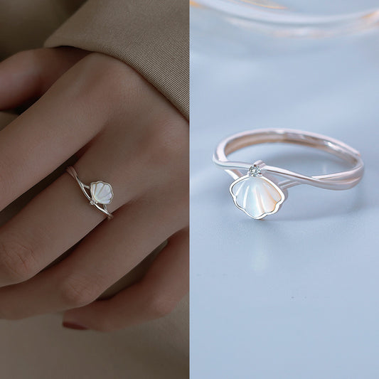 Simple Style Bow Knot Copper Inlay Shell Zircon Open Ring