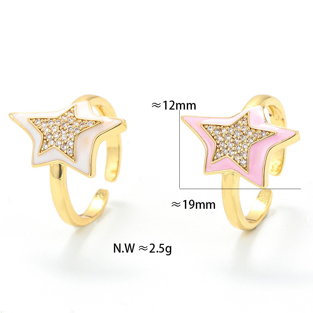 Wholesale Jewelry Drop Oil Five-pointed Star Copper Ring Gooddiy