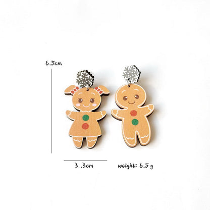 Exaggerated Cartoon Character Wood Printing Women's Earrings 1 Pair