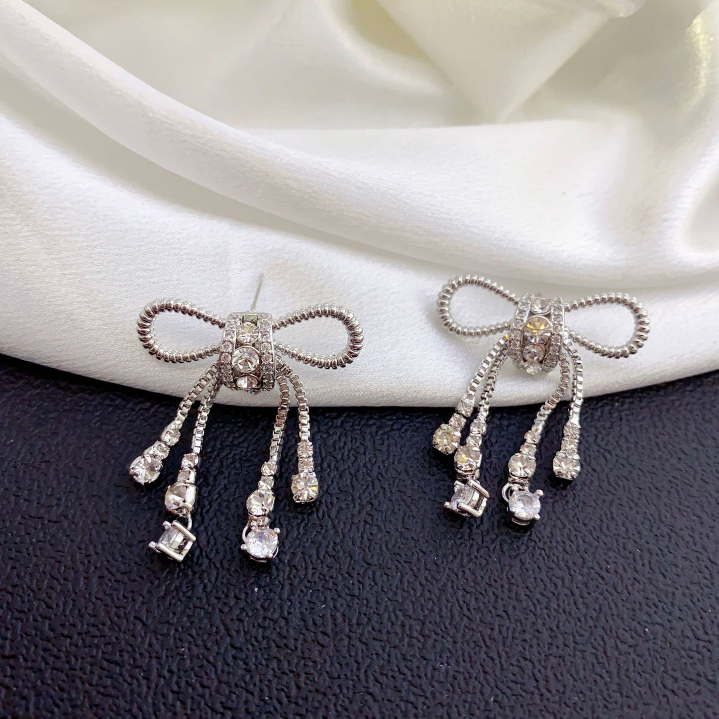 1 Pair Sweet Shiny Bow Knot Plating Inlay Copper Zircon Drop Earrings