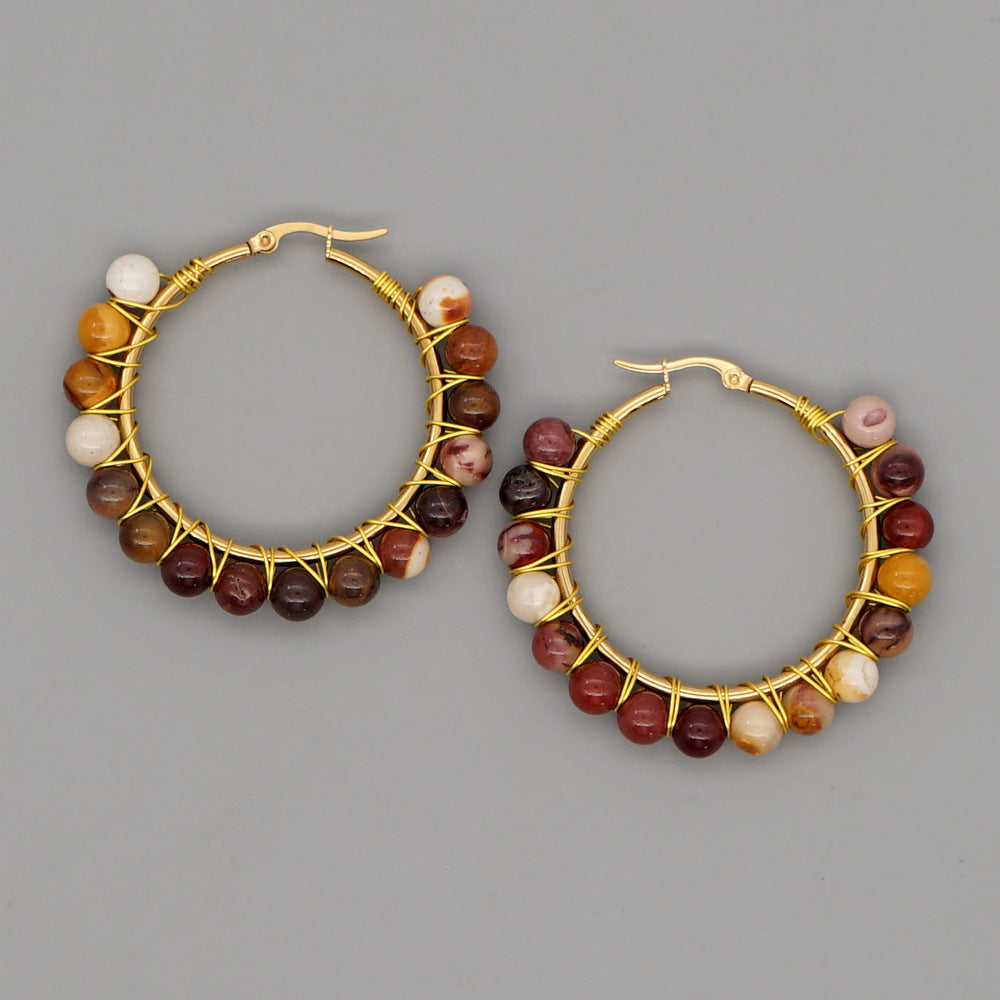 Simple Exaggerated Ethnic Gem Large Hoop Earrings