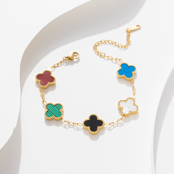 Moderate Luxury Women Quadrilateral Geometric Titanium Steel 18K Gold Plated Bracelets