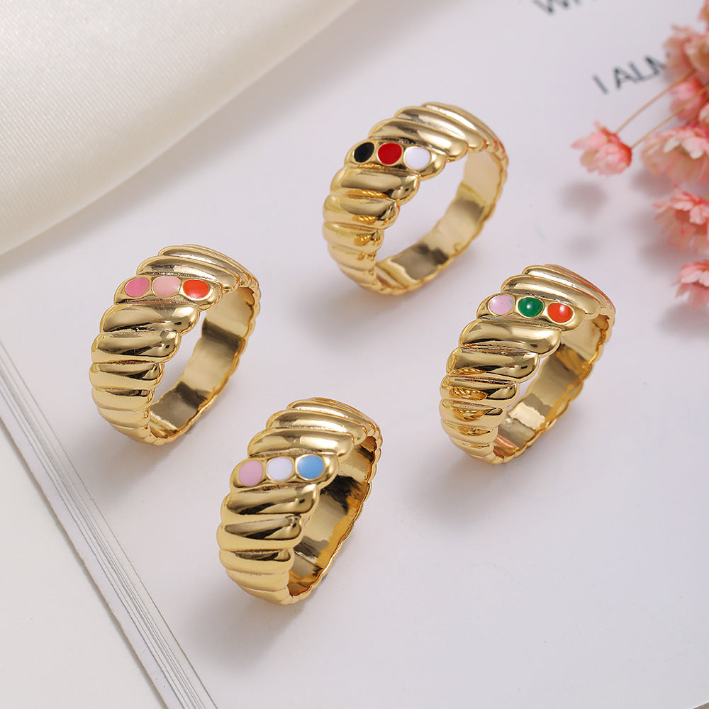 Wholesale Jewelry Retro Geometric Color Dots Copper Ring Gooddiy