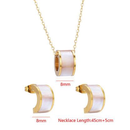 Wholesale Elegant French Style C Shape Stainless Steel Inlay Shell Earrings Necklace