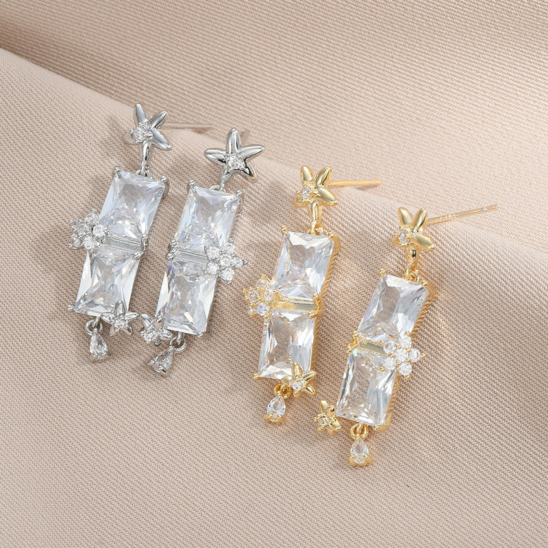 1 Pair Fashion Square Star Flower Copper Inlay Zircon Drop Earrings