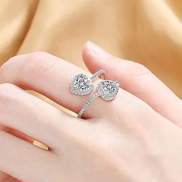 Simple Style Shiny Heart Shape Copper Inlay Zircon Open Rings