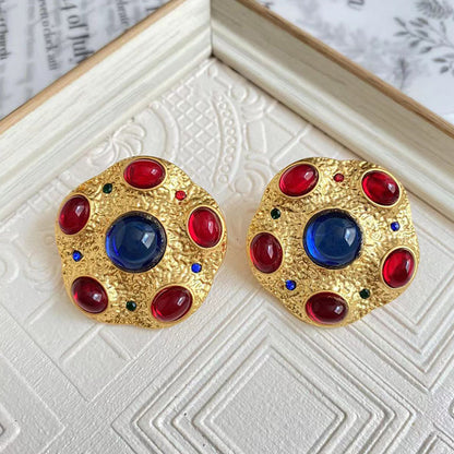 Retro Geometric Alloy Plating Artificial Gemstones Women's Ear Studs 1 Pair