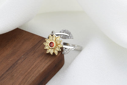 Fashion Leaf Sunflower Copper Inlay Zircon Rings