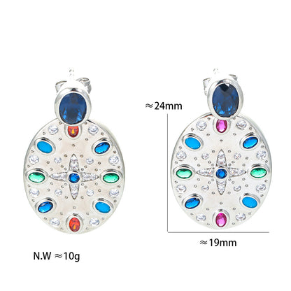 Korean Version Of New Colored Diamond Oval Pendant Copper Earrings