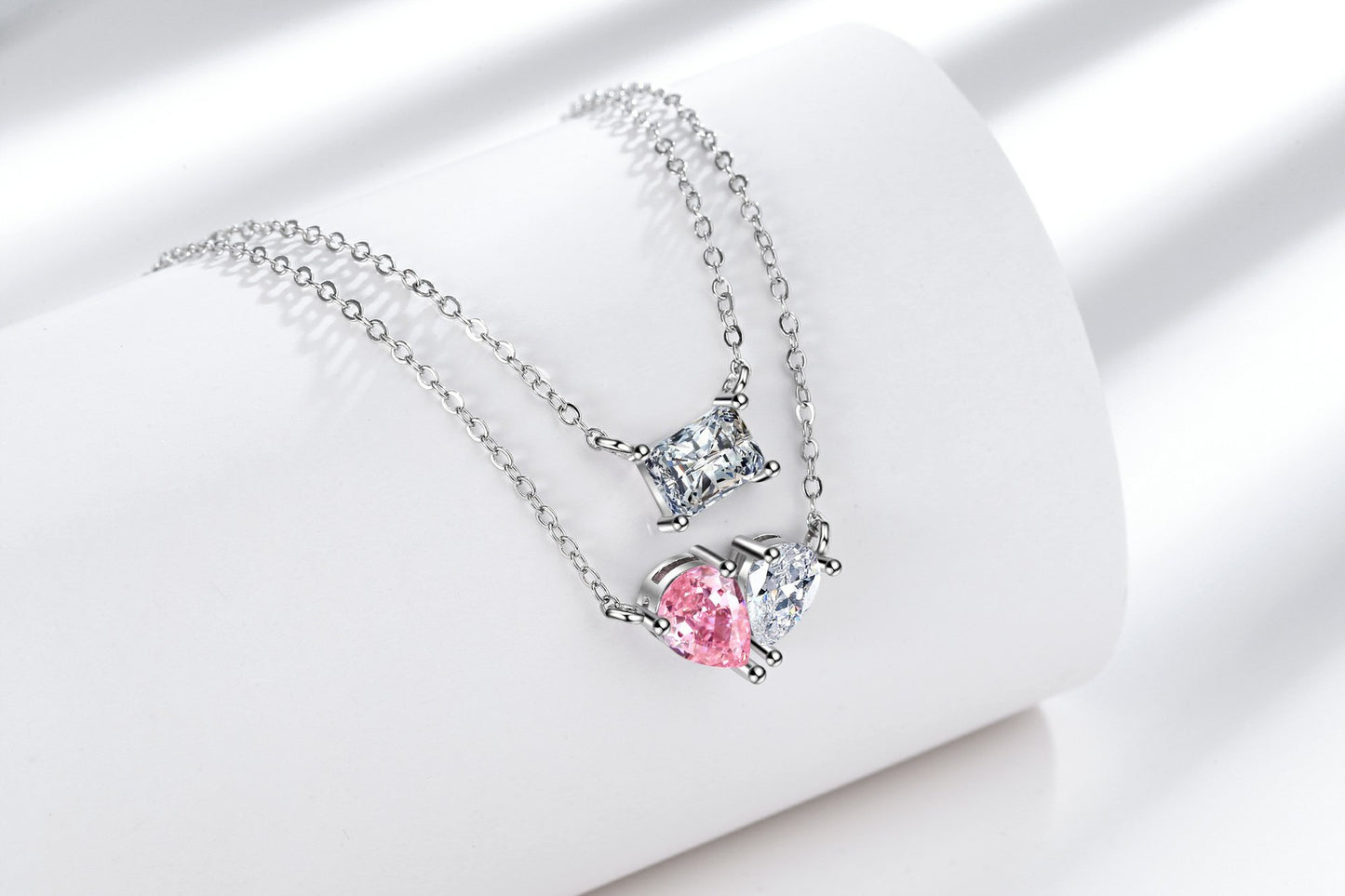 Copper Simple Style Shiny Geometric Heart Shape Plating Inlay Zircon Double Layer Necklaces