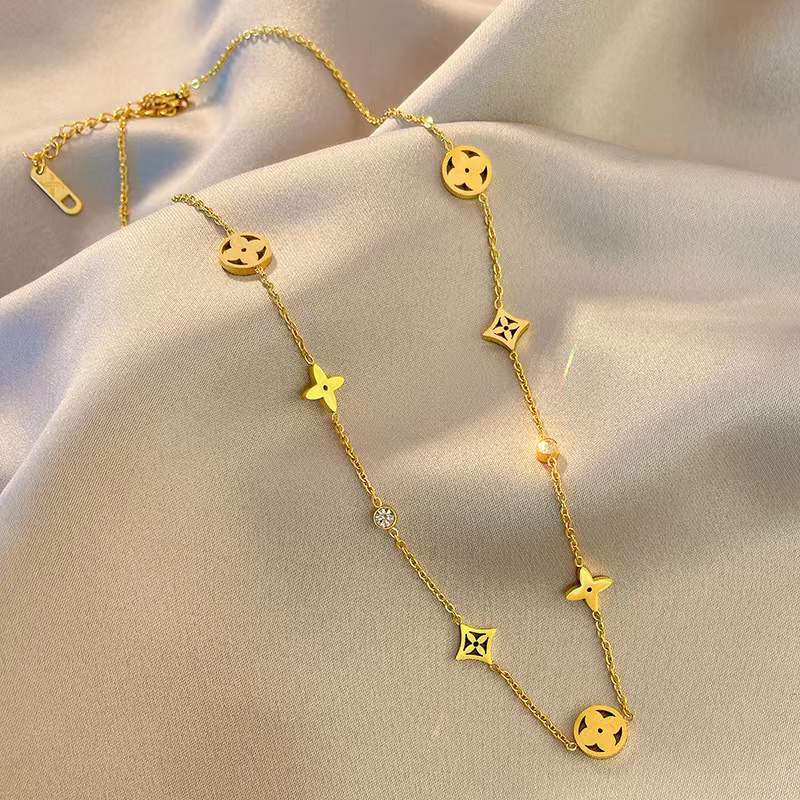 Letter Number Geometric Titanium Steel 18K Gold Plated Necklaces