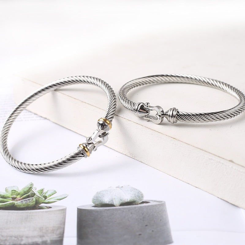 Classic Style Spiral Stripe Stainless Steel Bangle