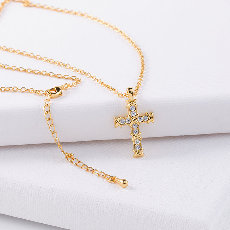 1 Piece Fashion Cross Heart Shape Wings Copper Plating Inlay Zircon Pendant Necklace