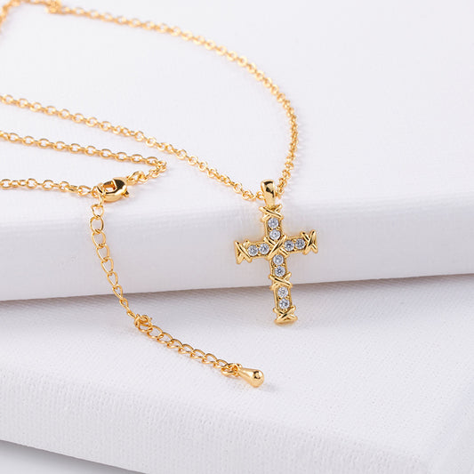 1 Piece Fashion Cross Heart Shape Wings Copper Plating Inlay Zircon Pendant Necklace