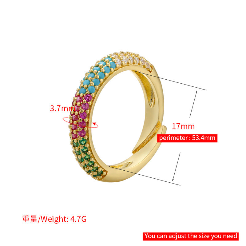 Wholesale Fashion Geometric Micro-inlaid Colored Diamond Ring Gooddiy