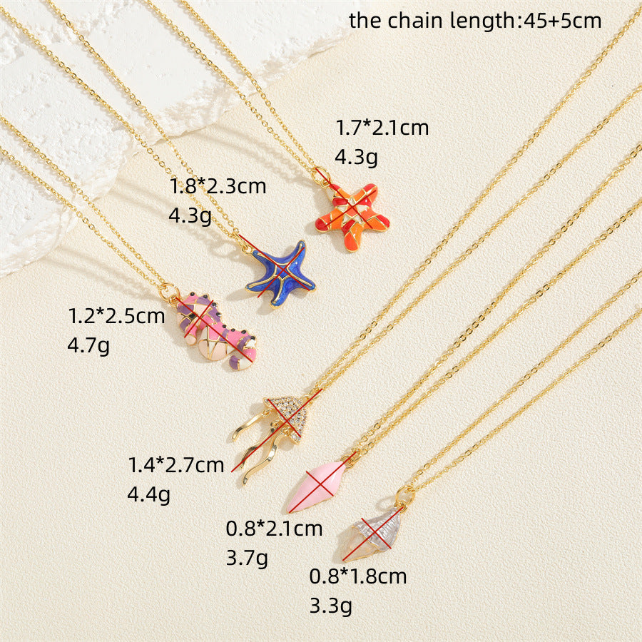 Cross-border exclusive for the new shell starfish drip oil zircon pendant necklace Ocean series star jellyfish clavicle chain