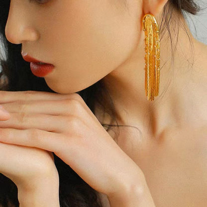 Retro Tassel Solid Color Alloy Inlay Rhinestones Women's Drop Earrings 1 Pair