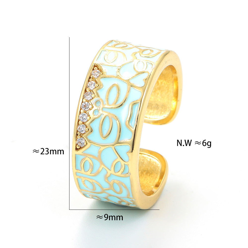 Female Oil Drop Micro-inlaid Zircon Opening Ring Adjustable