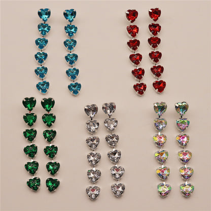 Fashion Heart Shape Metal Inlay Rhinestones Women's Drop Earrings