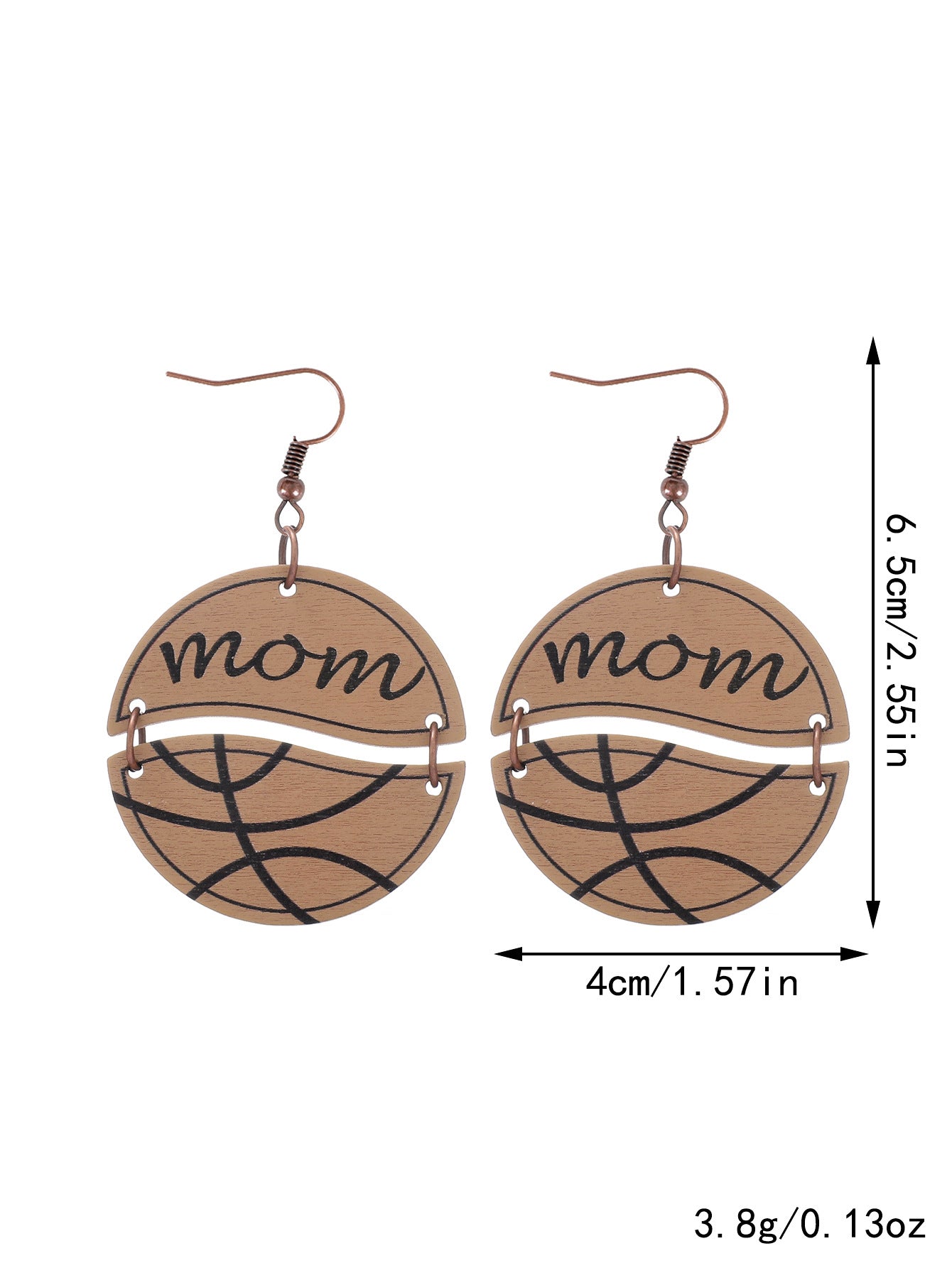 1 Pair Retro U Shape Letter Ball Wood Drop Earrings