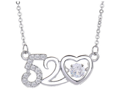 Fashion Number Heart Shape Copper Plating Zircon Pendant Necklace