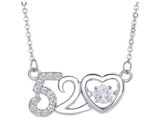 Fashion Number Heart Shape Copper Plating Zircon Pendant Necklace