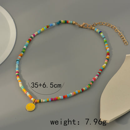 Fashion Smiley Face Beaded Alloy Enamel Necklace